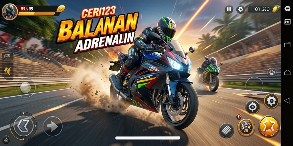 Gameplay CERI123 menampilkan balapan motor yang mendebarkan dan penuh aksi.
