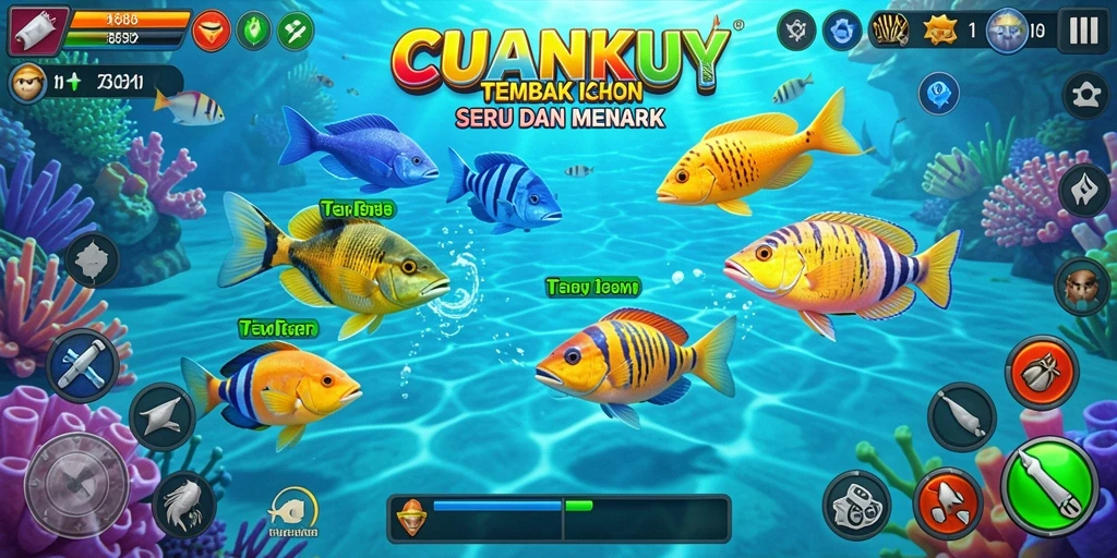 Screenshot menunjukkan gameplay seru Tembak Ikan di CUANKUY.
