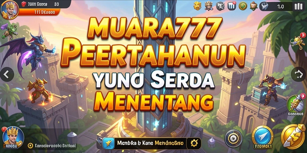 Tampilan gameplay MUARA777 dengan menara dan musuh yang menarik.