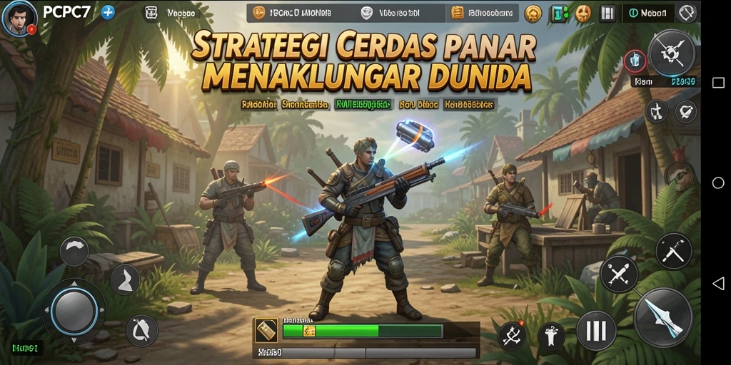 Screenshot gameplay strategis PCPC7 menampilkan pertarungan intens.