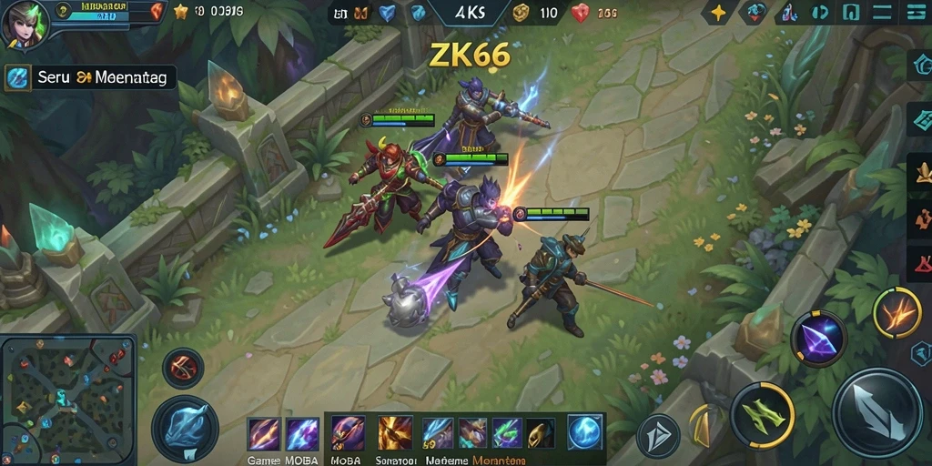 Screenshot gameplay <strong>ZK6</strong> menunjukkan pertarungan tim yang intens.